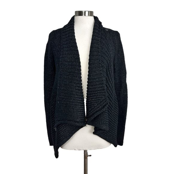 Helmut Lang M Black Ocacity Draped Chunky Knit Asymmetrical Cardigan Sweater - Picture 6 of 10